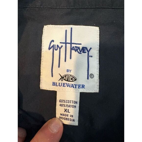 Guy Harvey Men's XL Navy Graphic Print Short Sleeve Button-Up Shirt - Picture 7 of 9